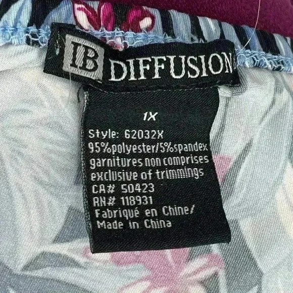 🟢 2/$25 ~ IB DIFFUSION ladies midi dress floral‎ dress 1X blue/white/black/pink - Picture 8 of 8